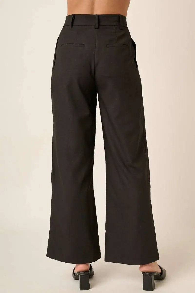 High-Waisted Linen Blend Wide Leg Trousers with Deep Pleats - Love Salve